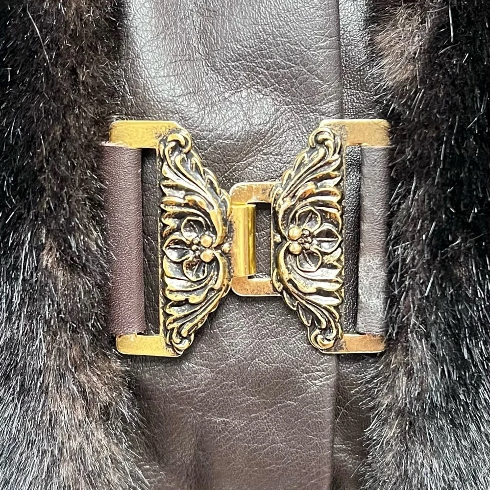 Vintage Russian Princess Leather Faux Fur Corset Penny Lane Coat